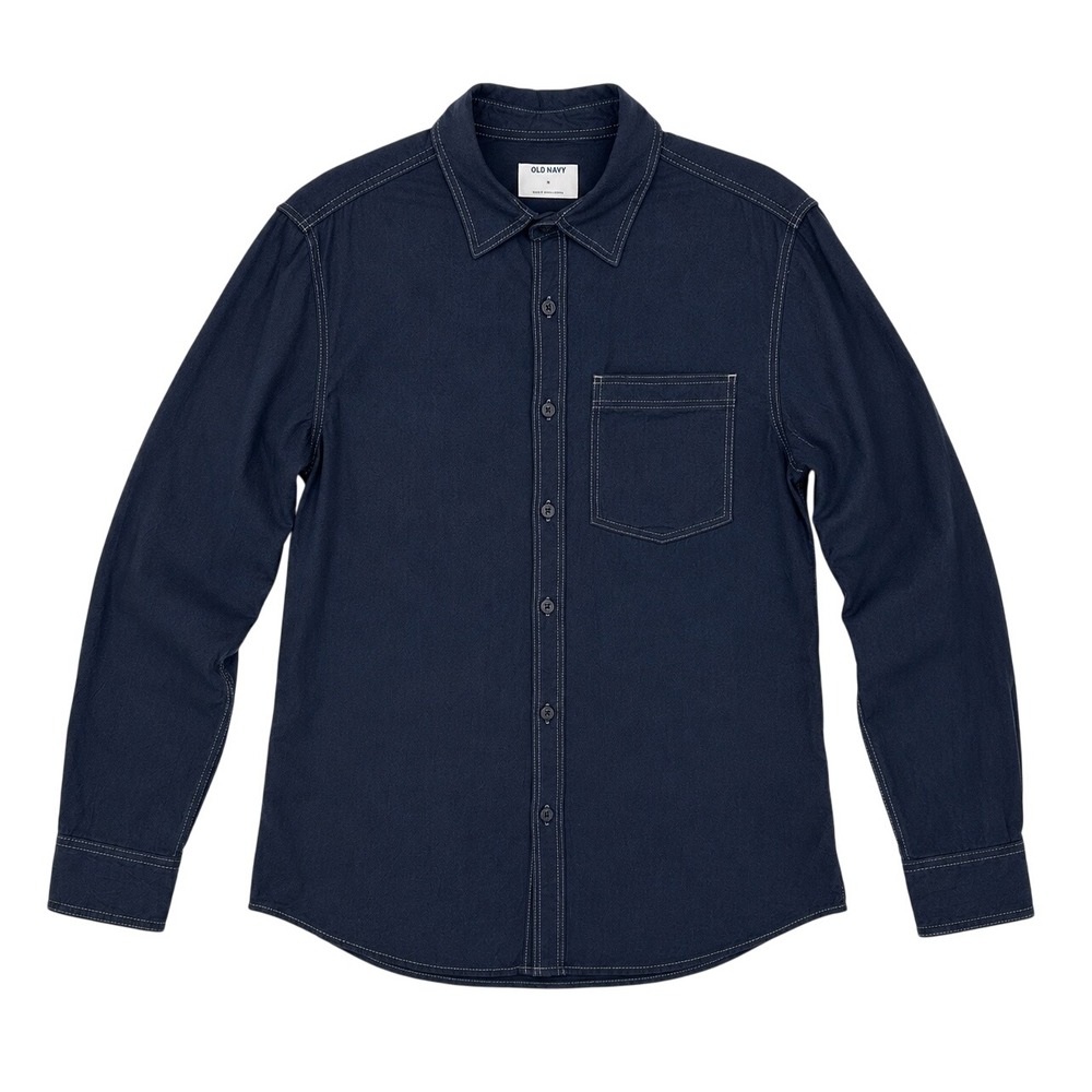 Old Navy Mens Medium Navy Blue Contrast Stitch Long Sleeve Button Down Shirt M